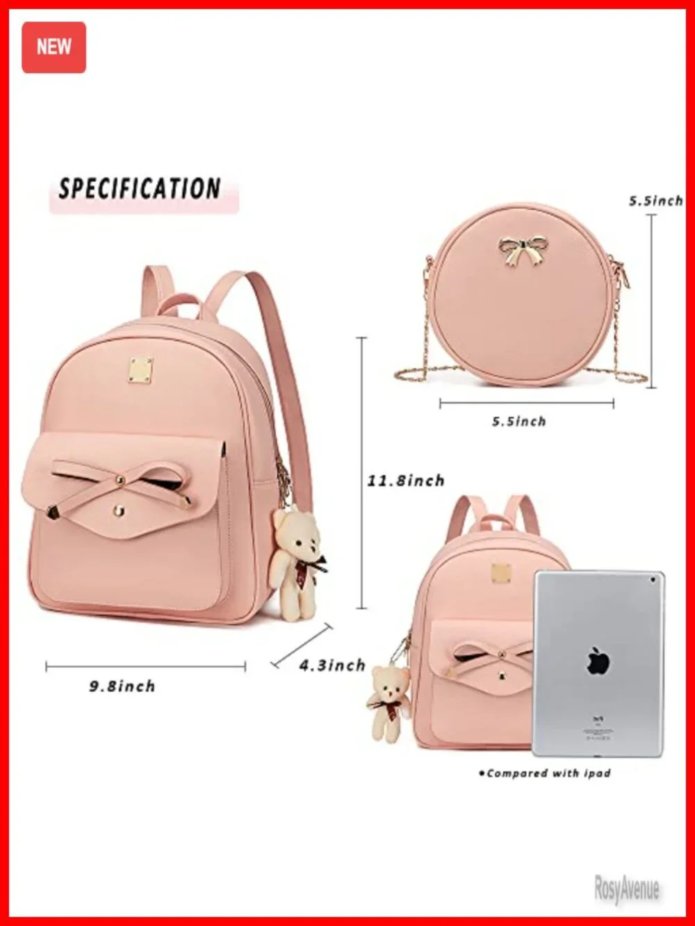 Faux Leather Bowknot Mini Backpack Purse Set with Shoulder Bag and Card Wallet